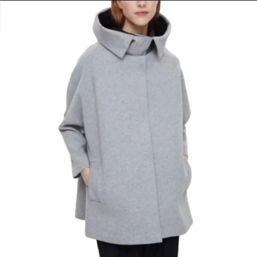 COS Heather Gray Scuba Jacket Cape Detachable Hood